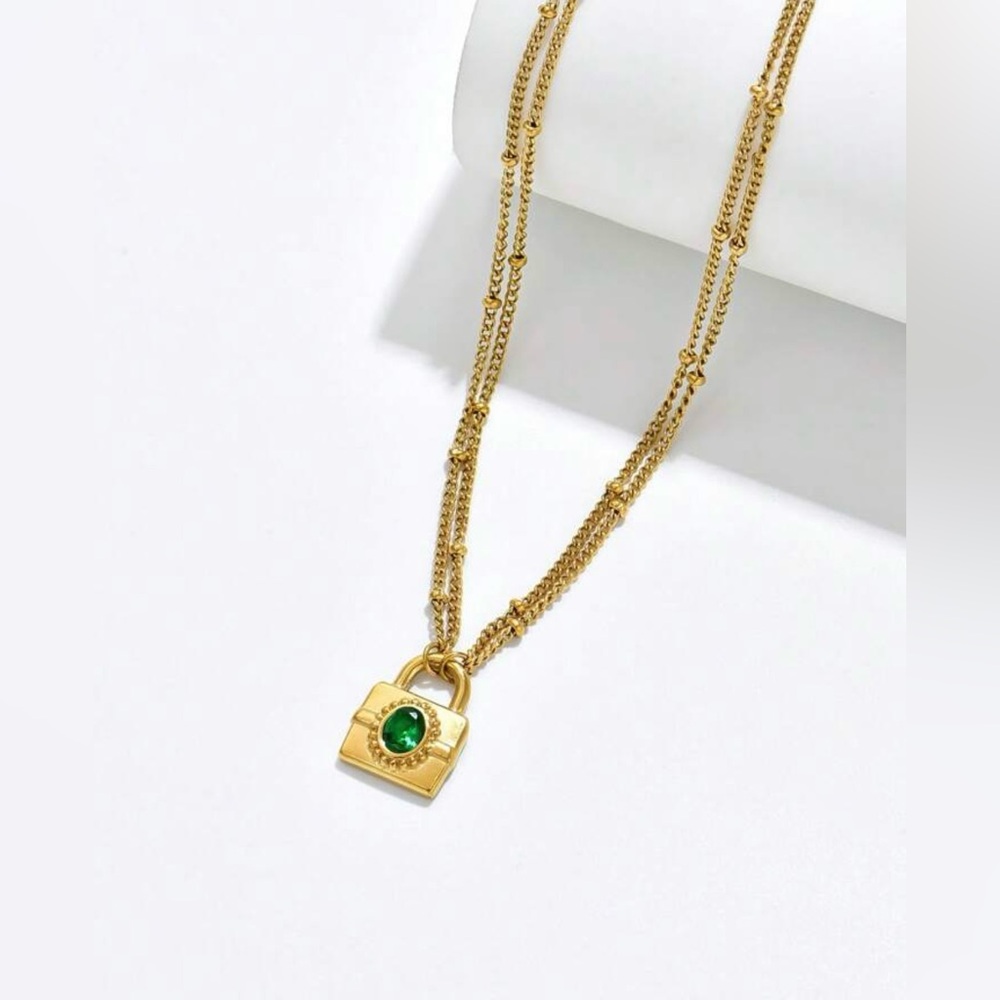18K Gold Plated Padlock Necklace*Vintage Necklace*Bubble Chain Necklace - Picture 5 of 10